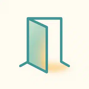 Icon showing an open door with light shining through.