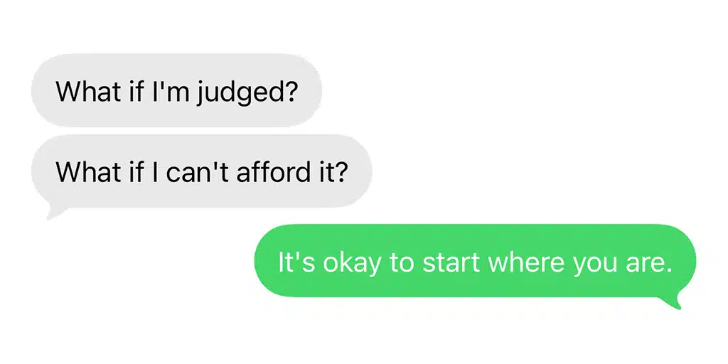 Illustration showing common fears before starting therapy fading into light.