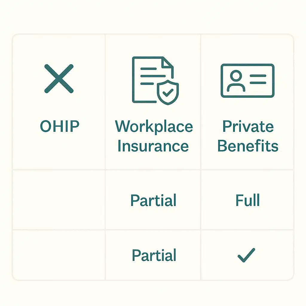 Diagram showing OHIP not covered and insurance partially or fully covered.