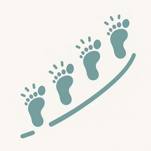 Icon showing footprints leading up a calm curved path.<br />
