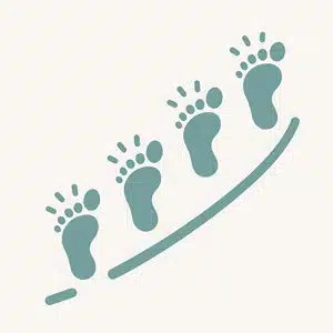 Icon showing footprints leading up a calm curved path.<br />
