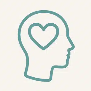 Icon showing balanced human mind with heart symbol inside.<br />
