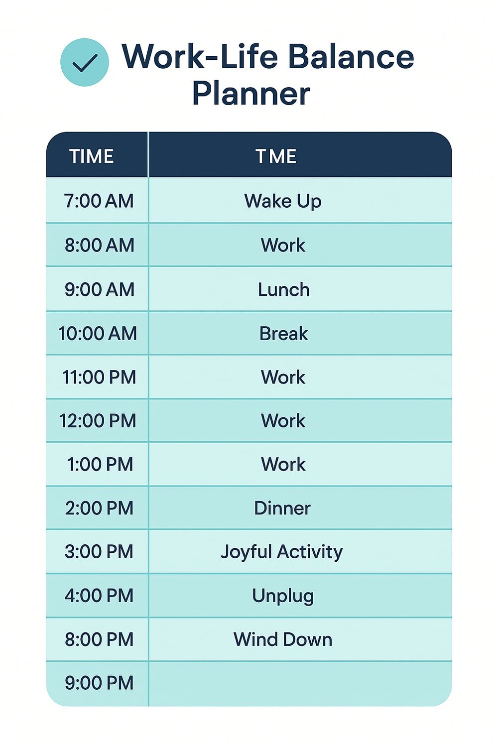 Template for planning a sustainable work-life balance to prevent burnout.