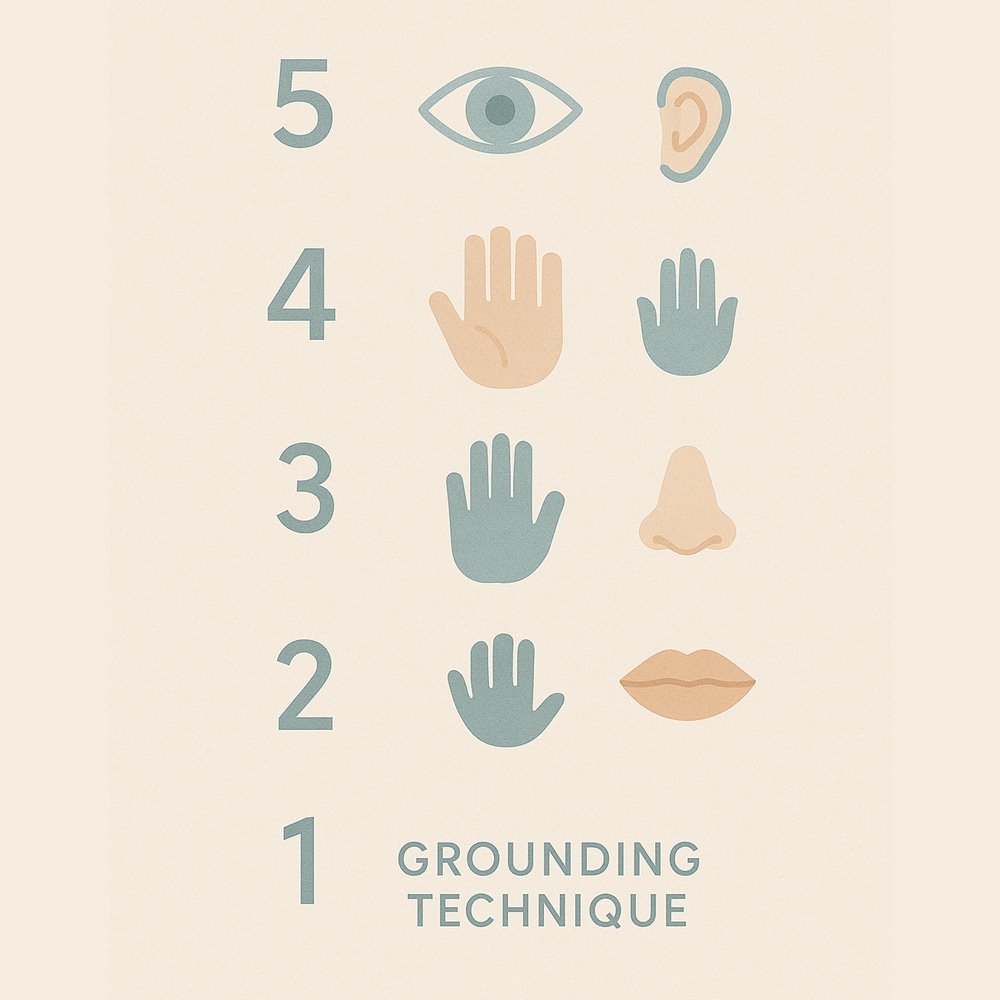 Infographic showing grounding techniques for panic attacks