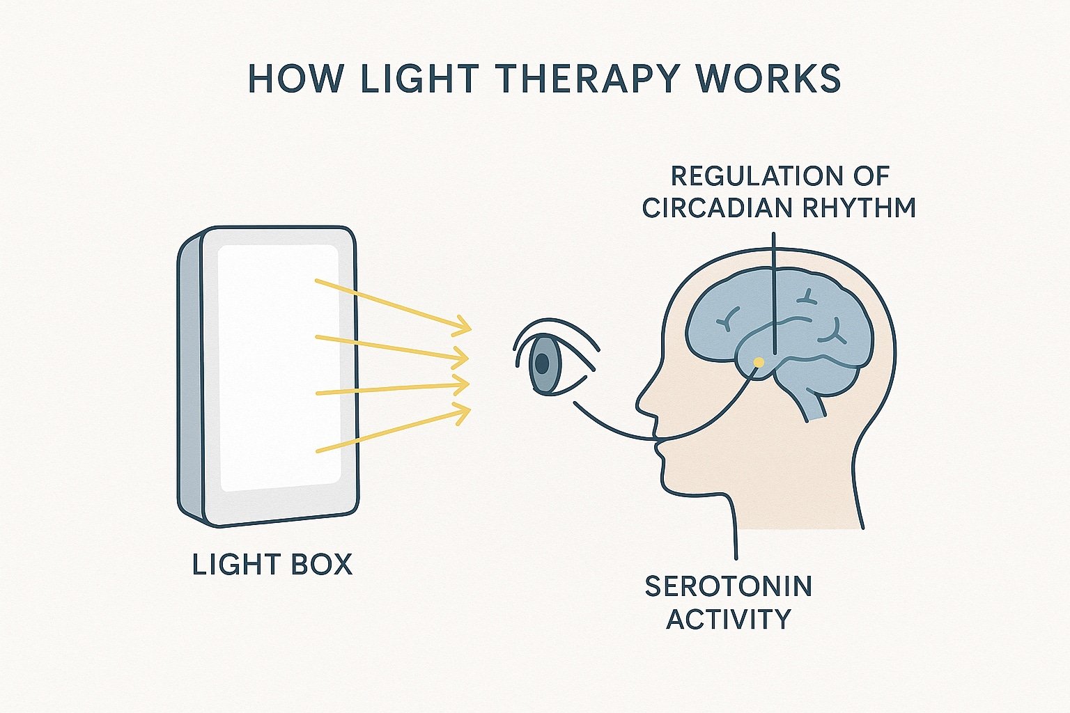 Diagram showing how light therapy helps regulate circadian rhythm in seasonal affective disorder<br />
