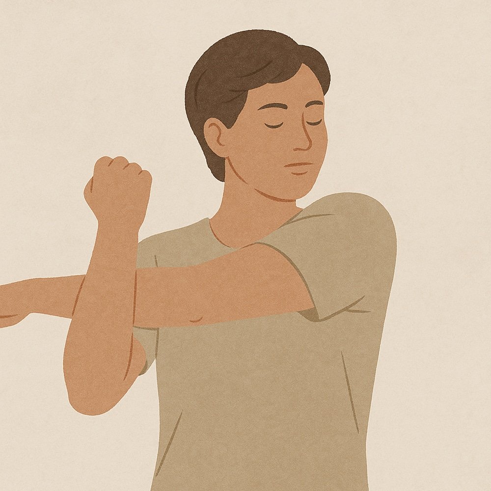 Person practicing muscle relaxation to reduce panic symptoms